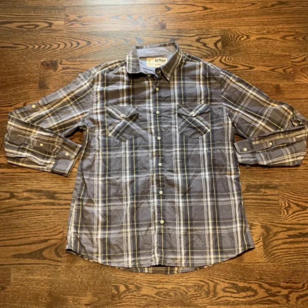 Urban Pipeline Mens Button Up Dark Plaid Shirt, Size 2XL XXL